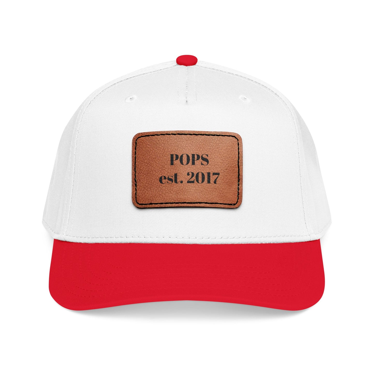 Personalized Leather Patch Baseball Cap — "POPS est. 2017" Dad Hat