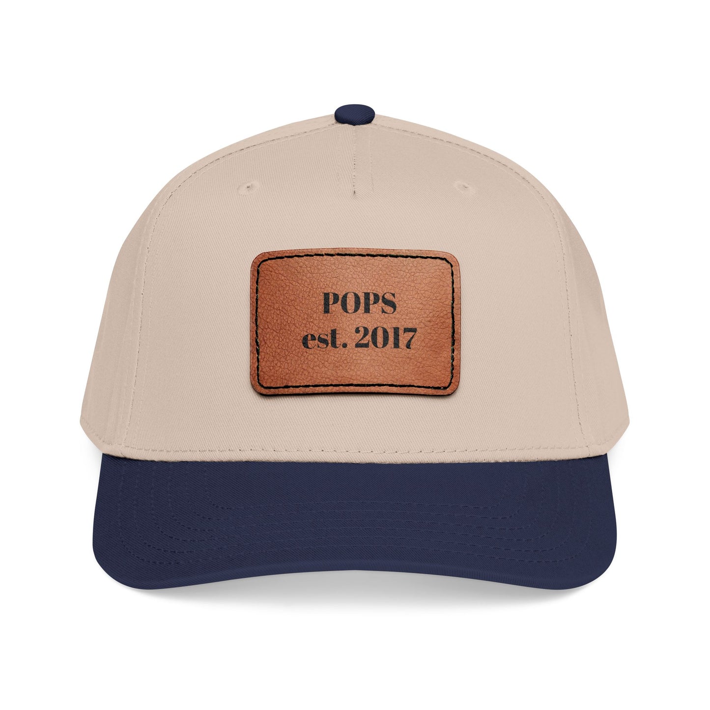 Personalized Leather Patch Baseball Cap — "POPS est. 2017" Dad Hat