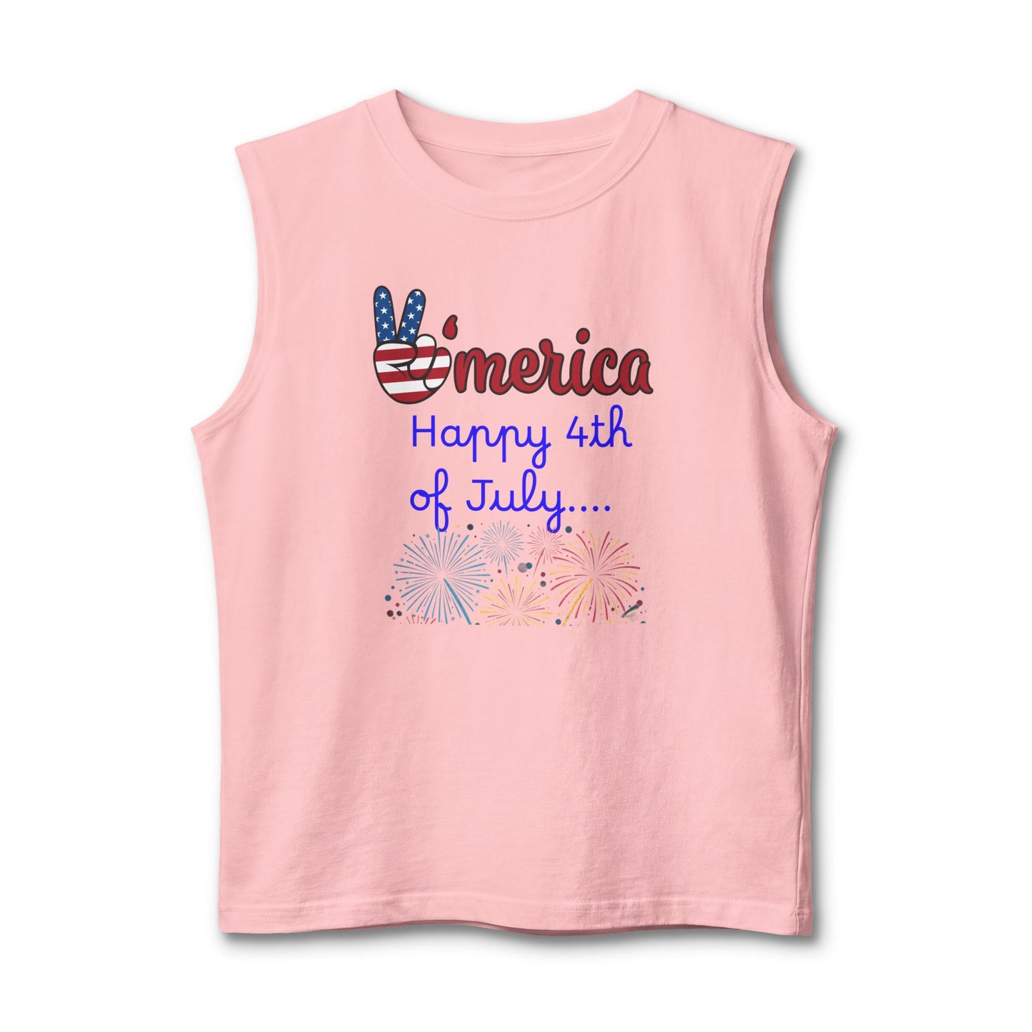 'Merica Peace Sign Muscle Tank - "Happy 4th of July" Patriotic Fireworks Tank Top