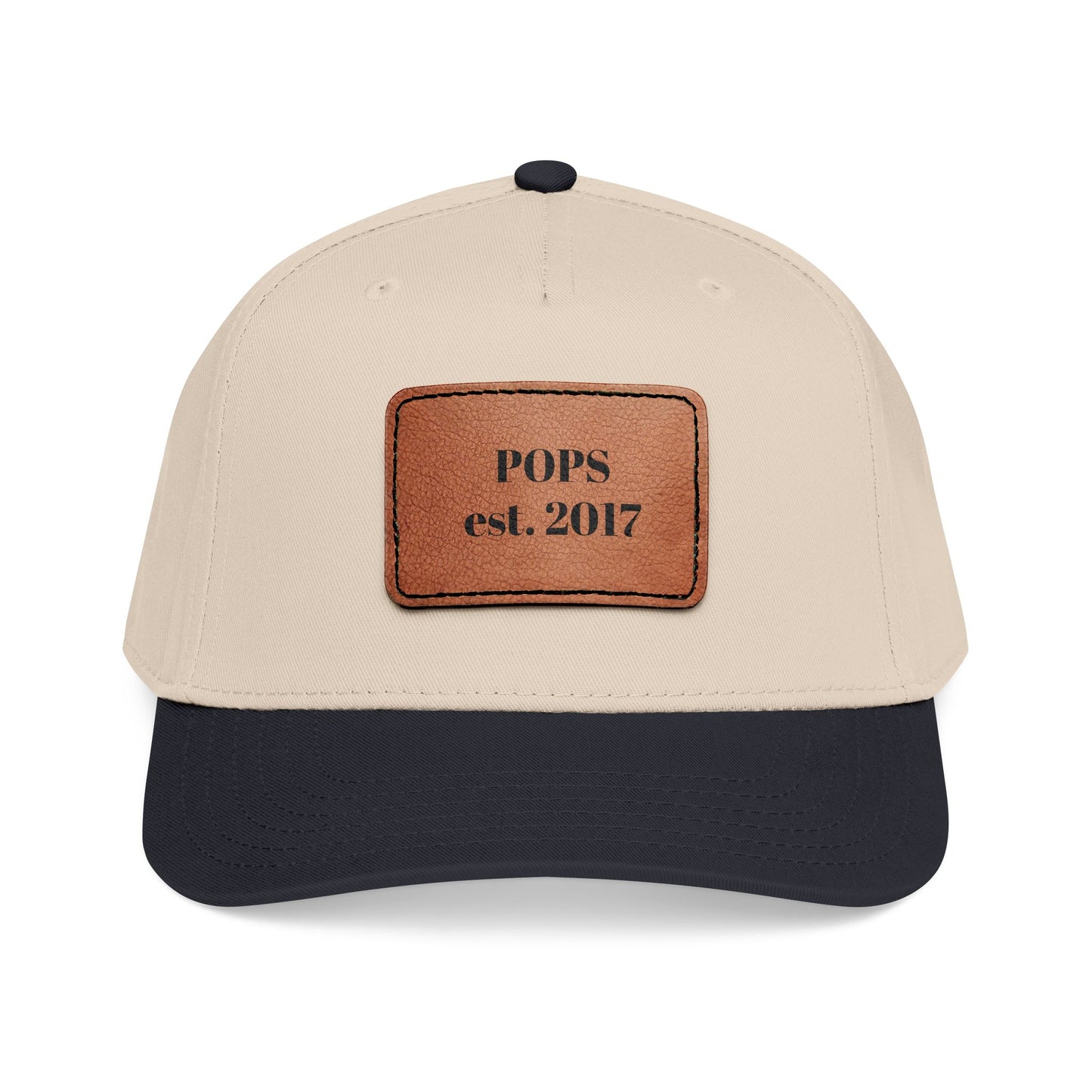 Personalized Leather Patch Baseball Cap — "POPS est. 2017" Dad Hat