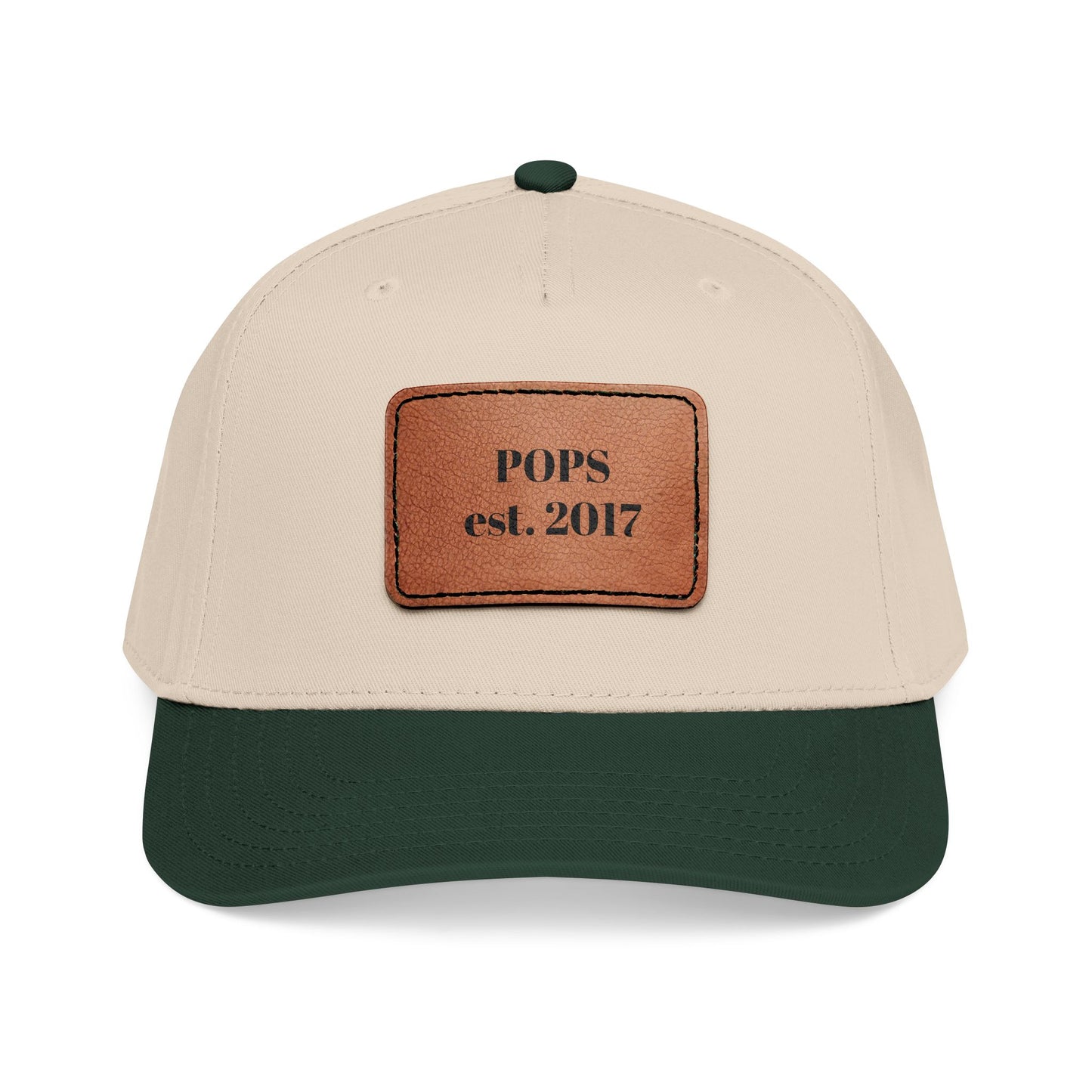 Personalized Leather Patch Baseball Cap — "POPS est. 2017" Dad Hat