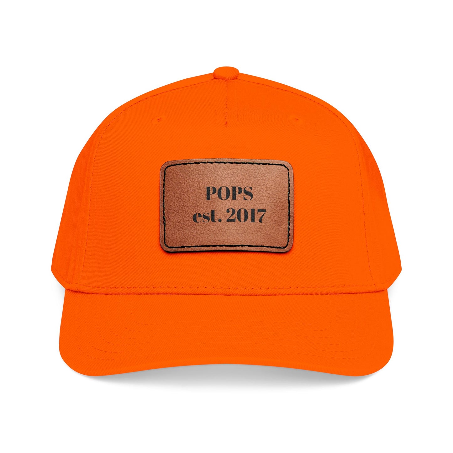 Personalized Leather Patch Baseball Cap — "POPS est. 2017" Dad Hat