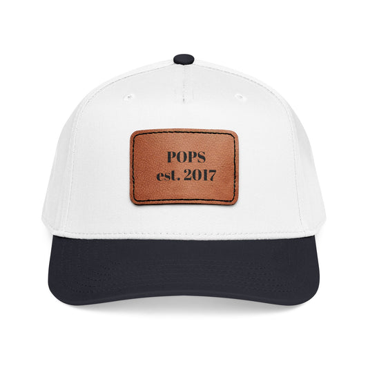 Personalized Leather Patch Baseball Cap — "POPS est. 2017" Dad Hat