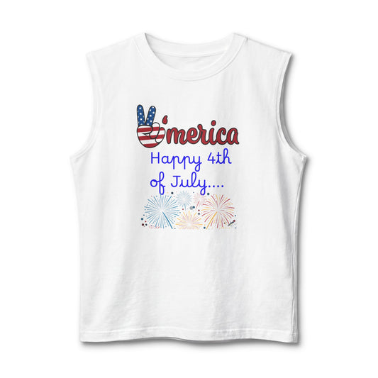 'Merica Peace Sign Muscle Tank - "Happy 4th of July" Patriotic Fireworks Tank Top