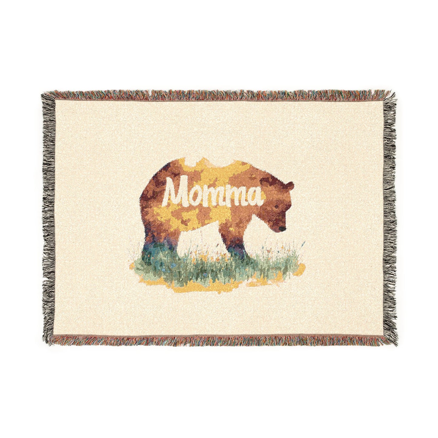 Momma Bear Woven Blanket — Rustic Bear Mom Throw for Cabin, Mother's Day & Nature Lovers