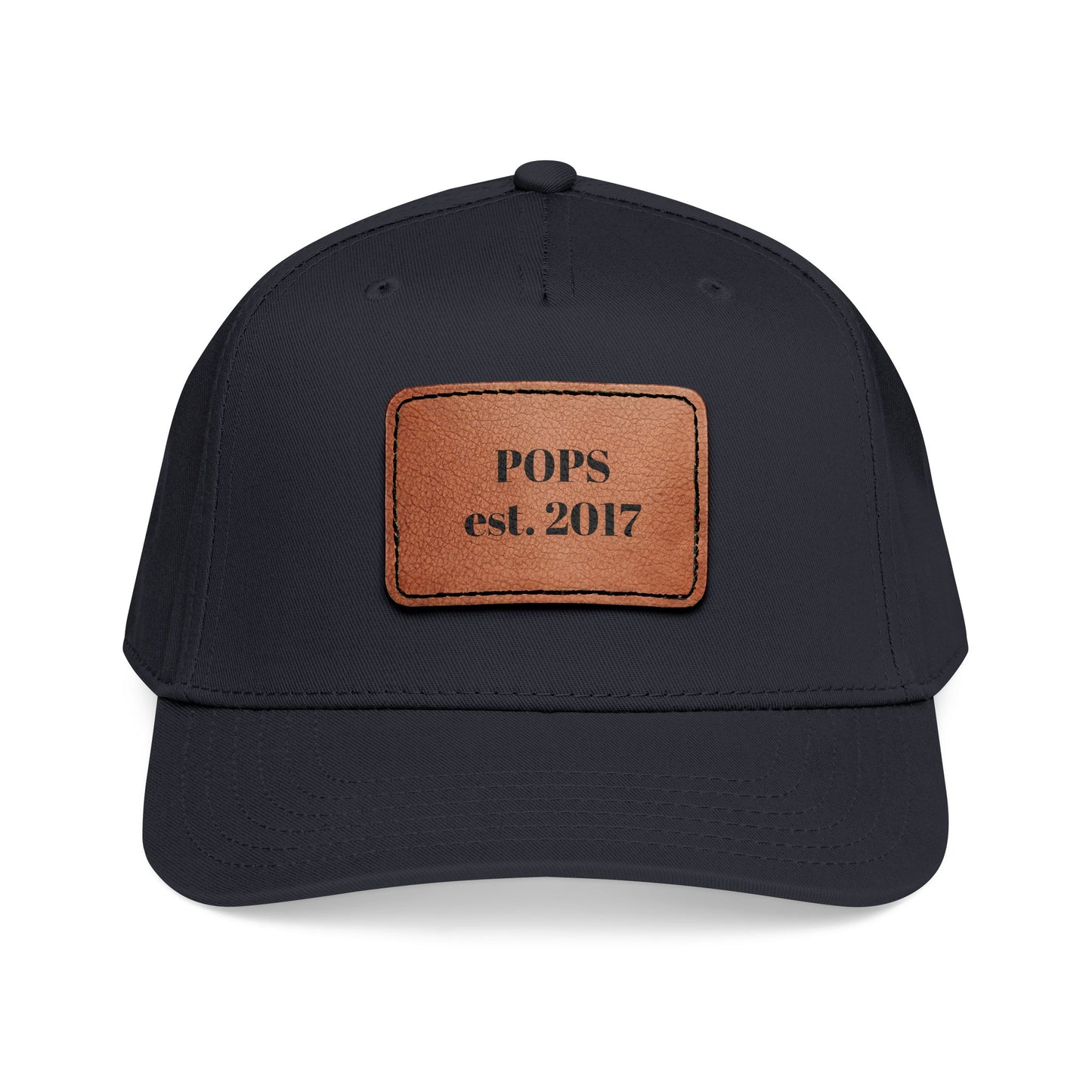 Personalized Leather Patch Baseball Cap — "POPS est. 2017" Dad Hat