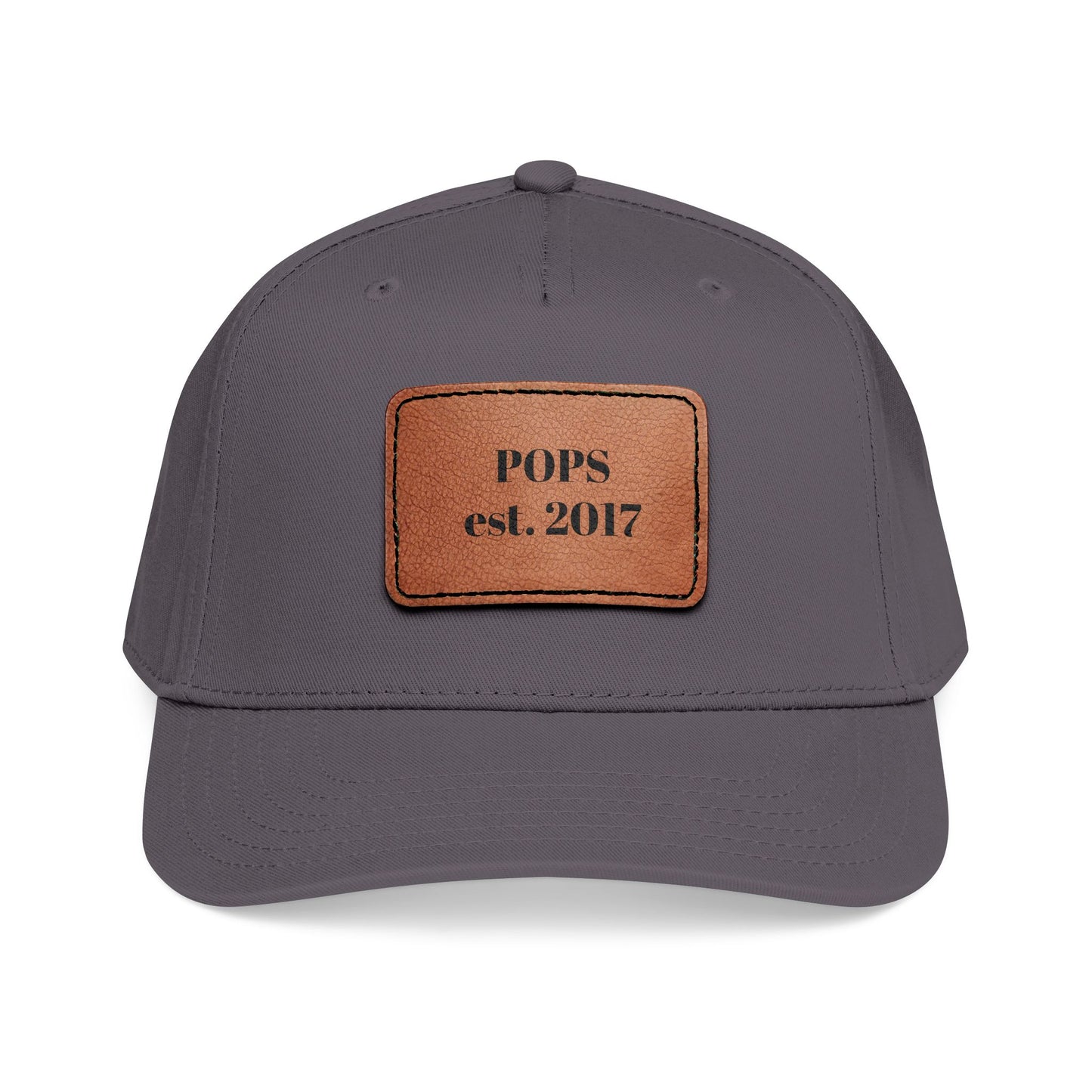 Personalized Leather Patch Baseball Cap — "POPS est. 2017" Dad Hat
