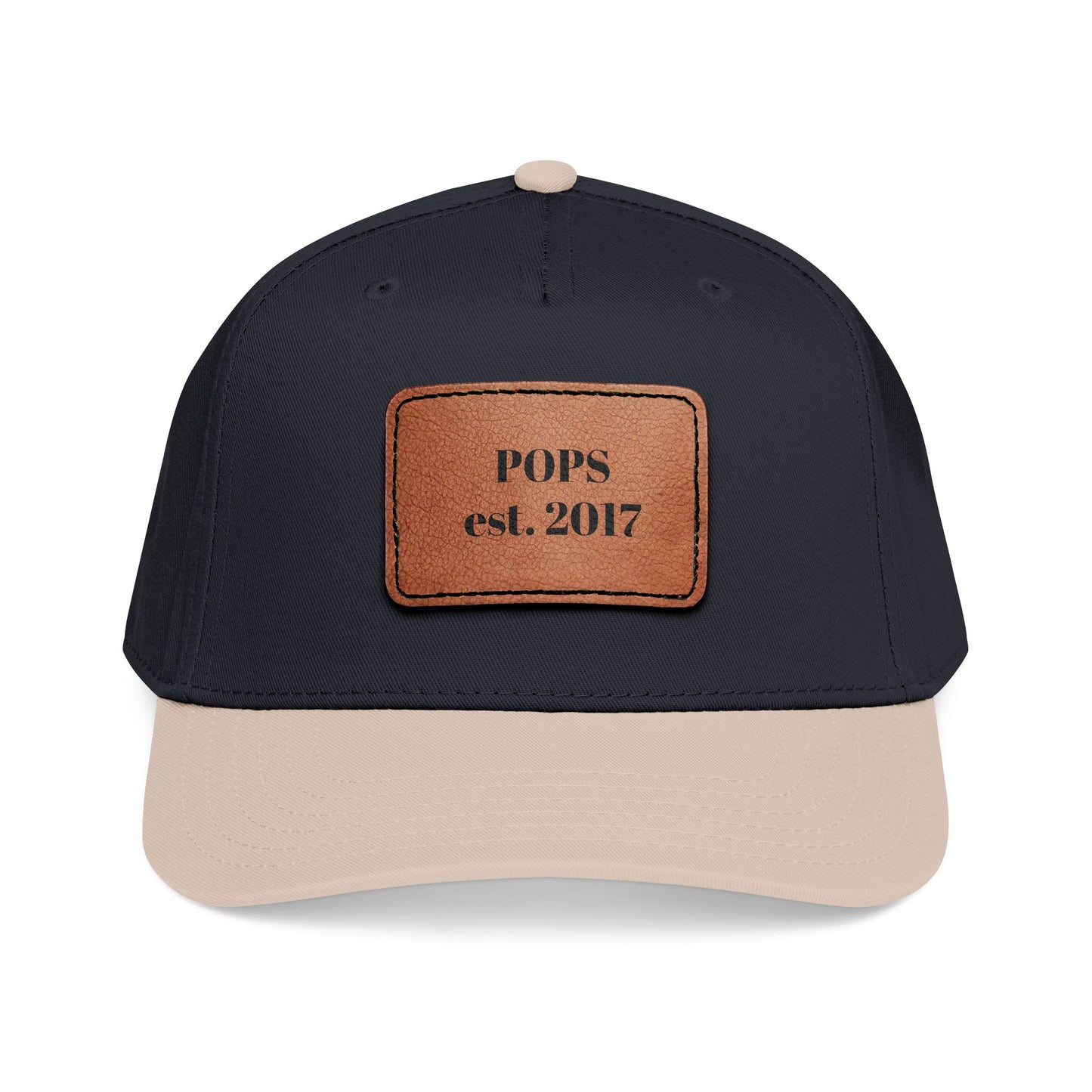 Personalized Leather Patch Baseball Cap — "POPS est. 2017" Dad Hat