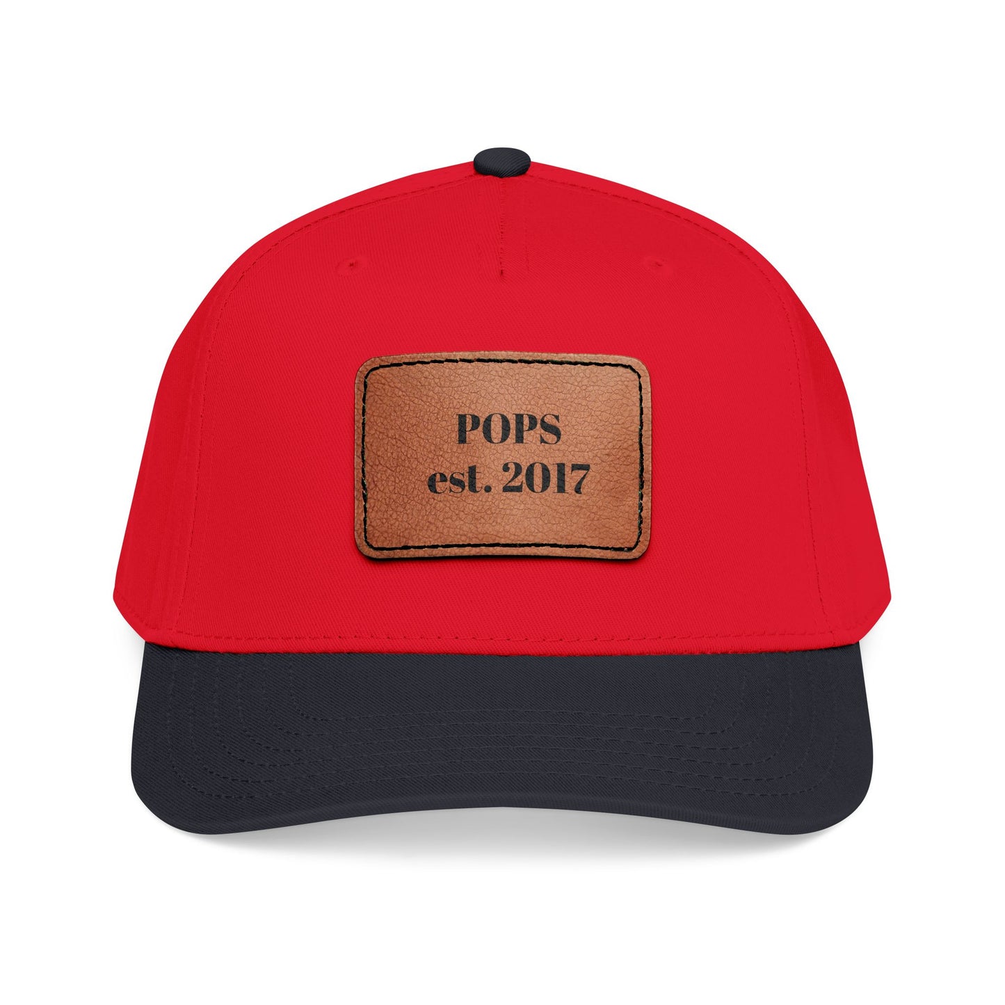 Personalized Leather Patch Baseball Cap — "POPS est. 2017" Dad Hat