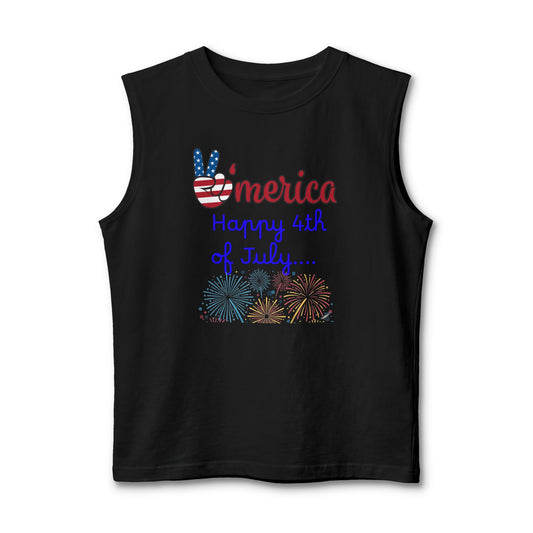 'Merica Peace Sign Muscle Tank - "Happy 4th of July" Patriotic Fireworks Tank Top