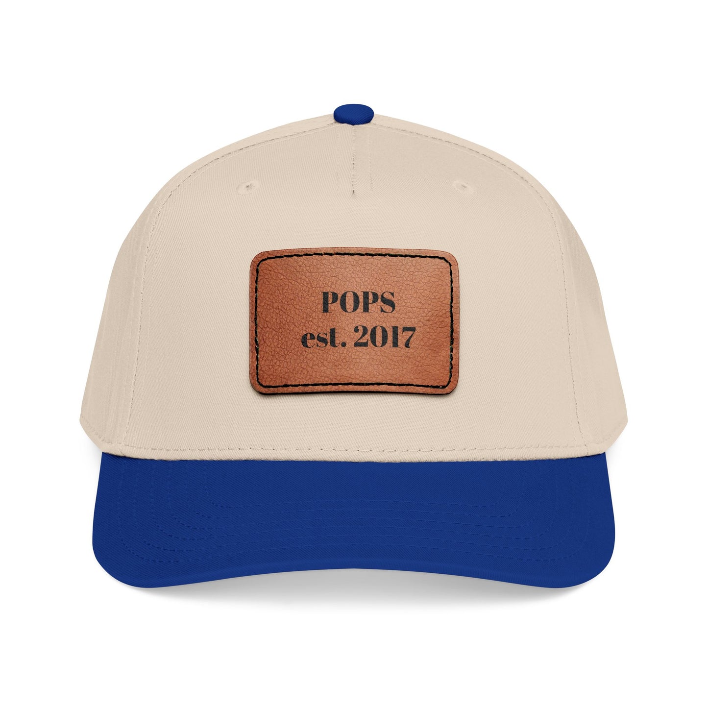 Personalized Leather Patch Baseball Cap — "POPS est. 2017" Dad Hat