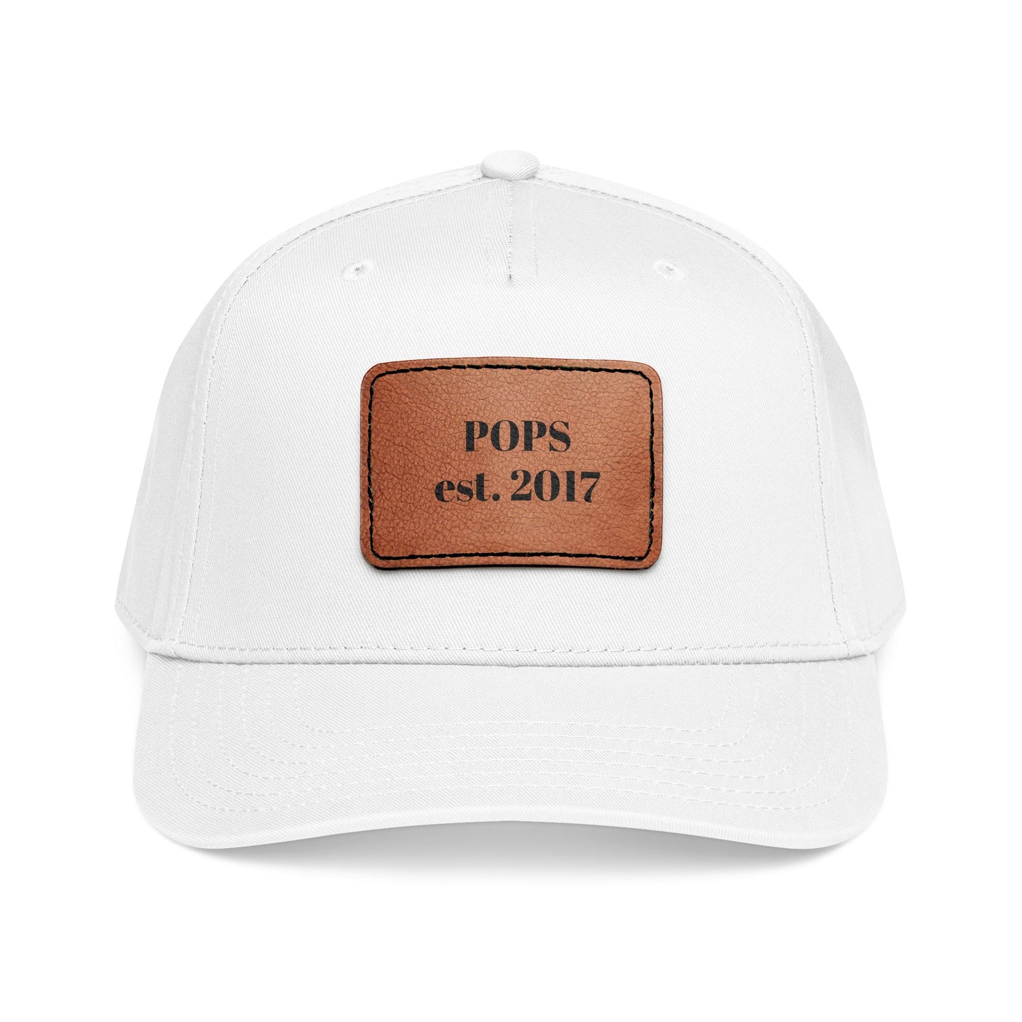 Personalized Leather Patch Baseball Cap — "POPS est. 2017" Dad Hat