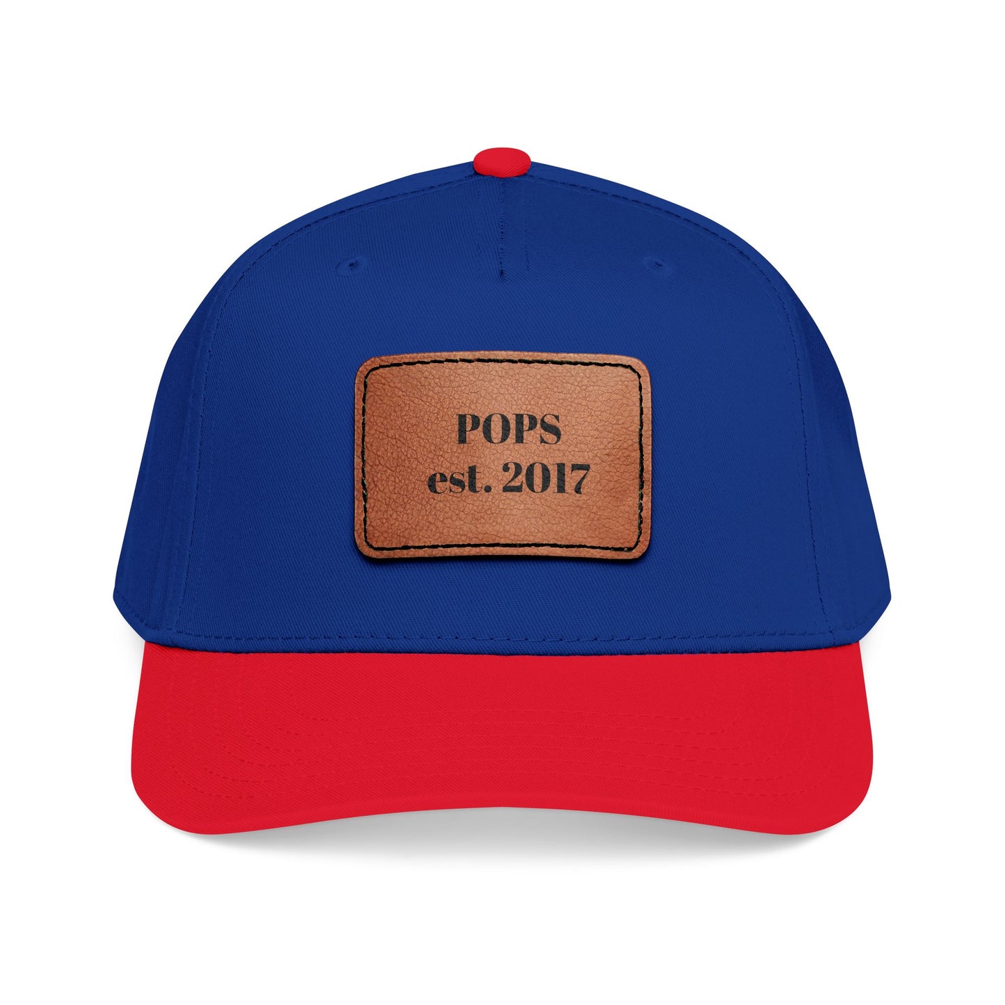 Personalized Leather Patch Baseball Cap — "POPS est. 2017" Dad Hat