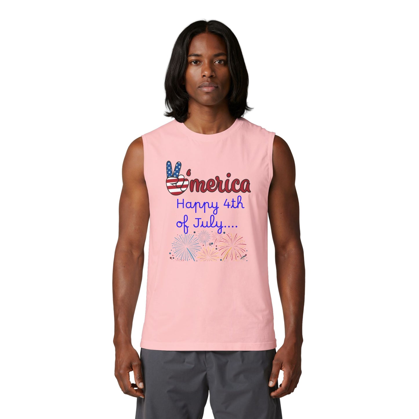 'Merica Peace Sign Muscle Tank - "Happy 4th of July" Patriotic Fireworks Tank Top