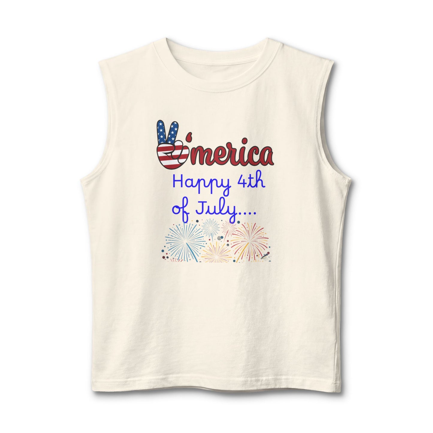 'Merica Peace Sign Muscle Tank - "Happy 4th of July" Patriotic Fireworks Tank Top