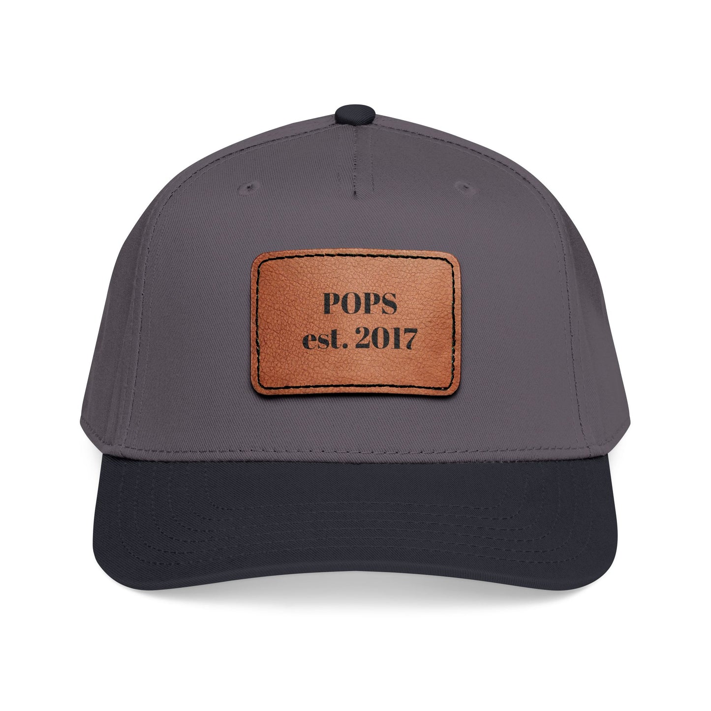Personalized Leather Patch Baseball Cap — "POPS est. 2017" Dad Hat