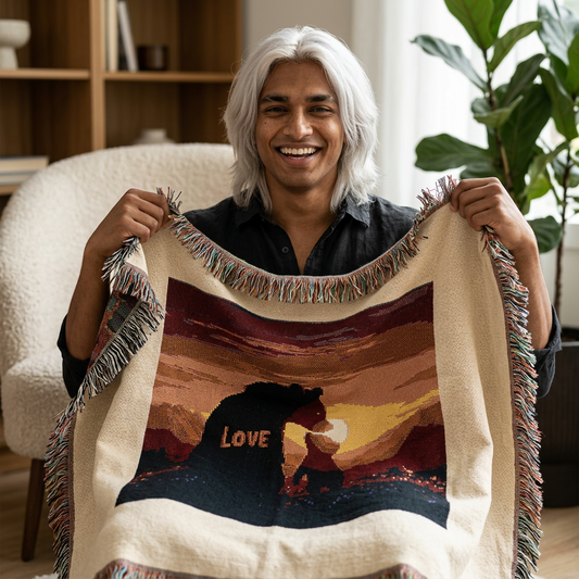 Bear with Cub Woven Blanket — Cozy Wildlife Throw