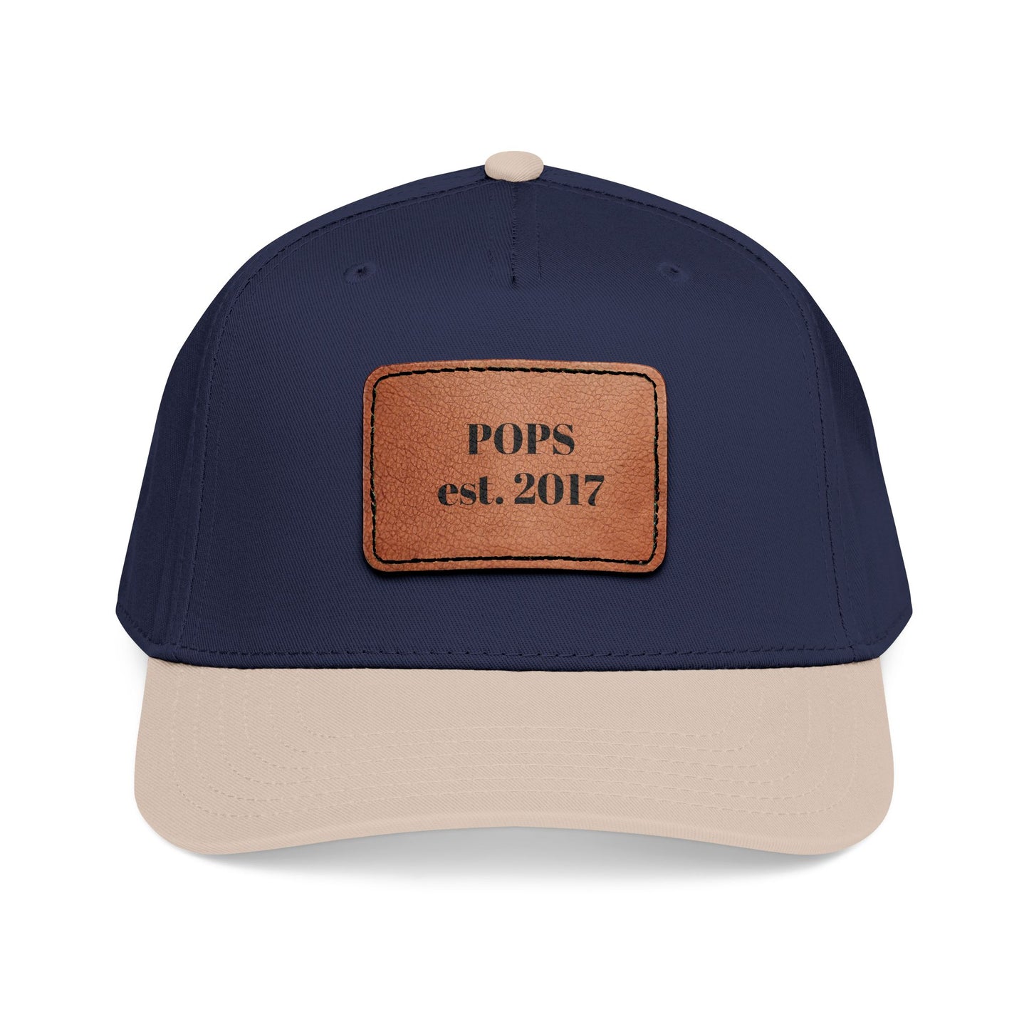 Personalized Leather Patch Baseball Cap — "POPS est. 2017" Dad Hat