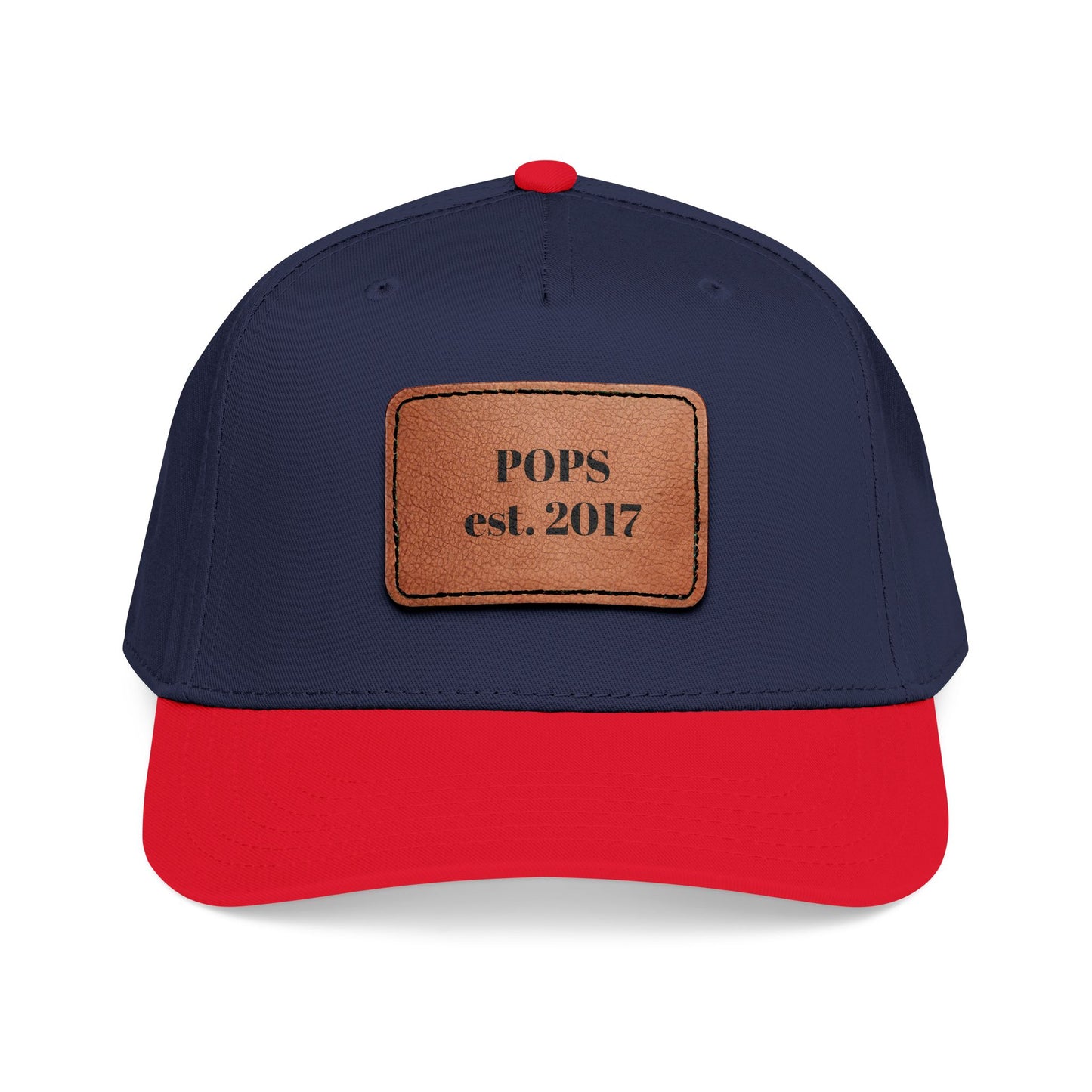 Personalized Leather Patch Baseball Cap — "POPS est. 2017" Dad Hat