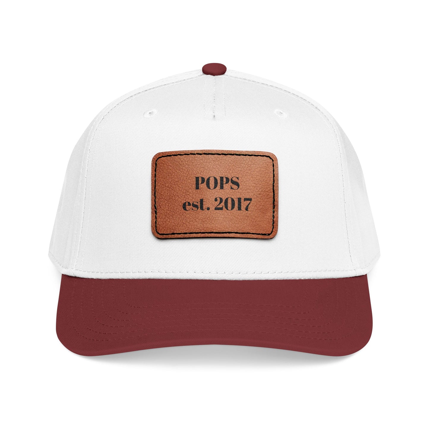 Personalized Leather Patch Baseball Cap — "POPS est. 2017" Dad Hat