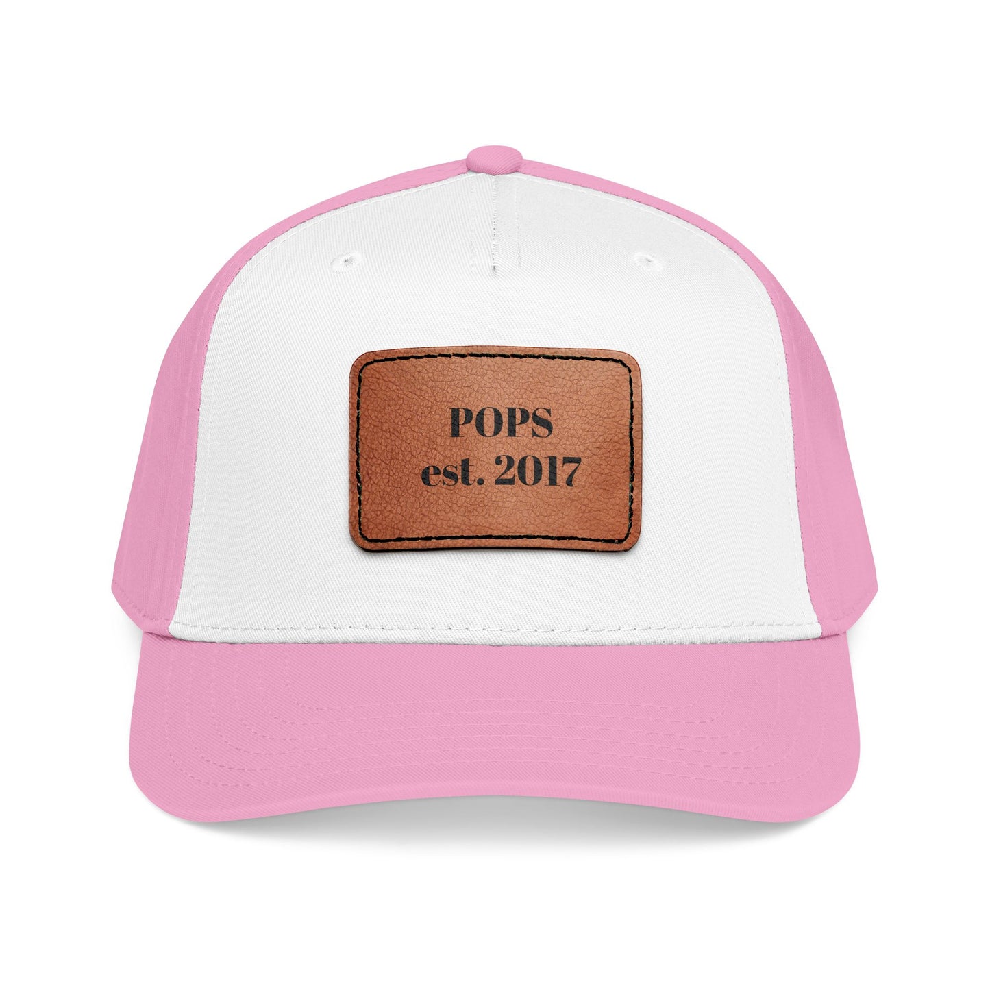 Personalized Leather Patch Baseball Cap — "POPS est. 2017" Dad Hat