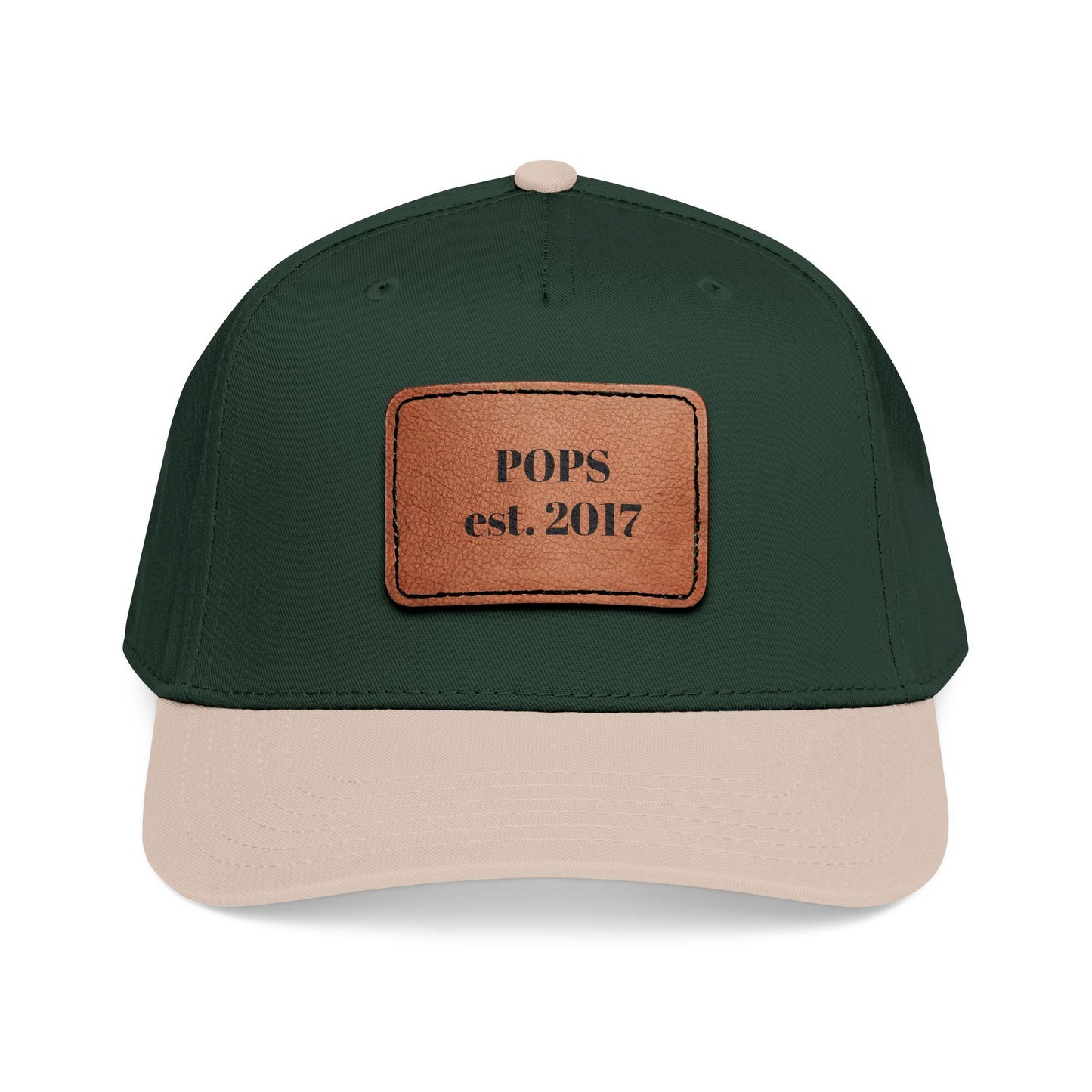 Personalized Leather Patch Baseball Cap — "POPS est. 2017" Dad Hat