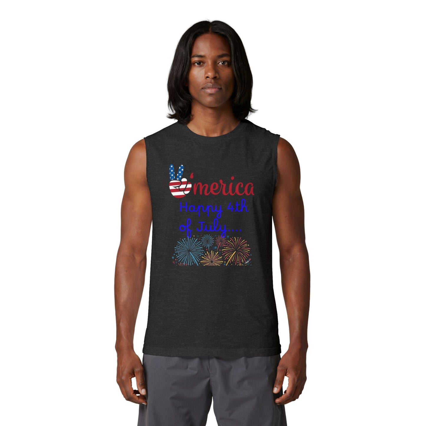 'Merica Peace Sign Muscle Tank - "Happy 4th of July" Patriotic Fireworks Tank Top