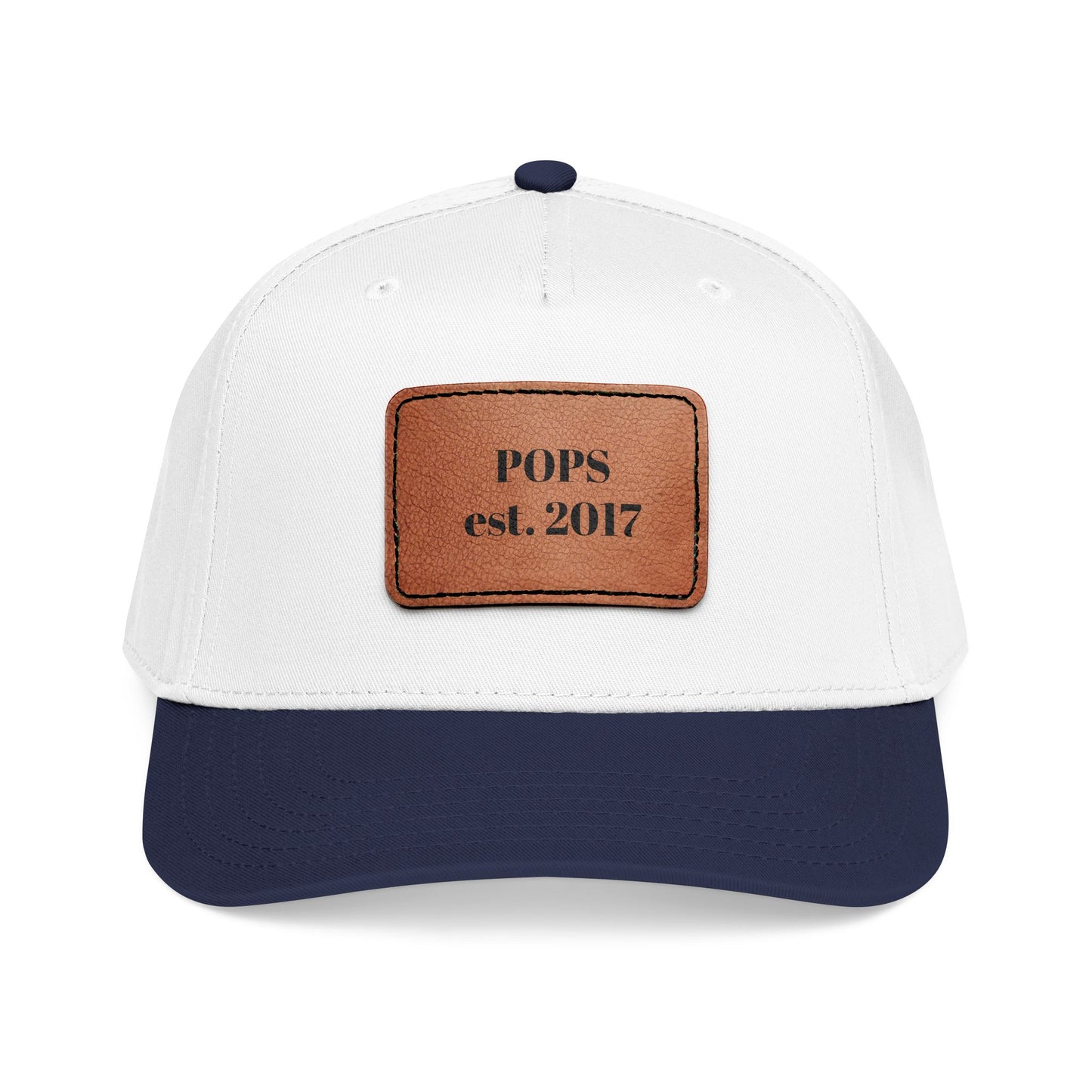 Personalized Leather Patch Baseball Cap — "POPS est. 2017" Dad Hat