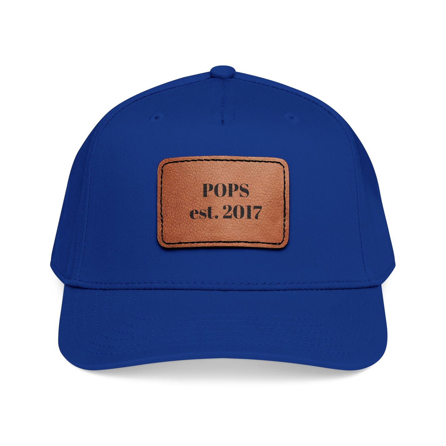 Personalized Leather Patch Baseball Cap — "POPS est. 2017" Dad Hat