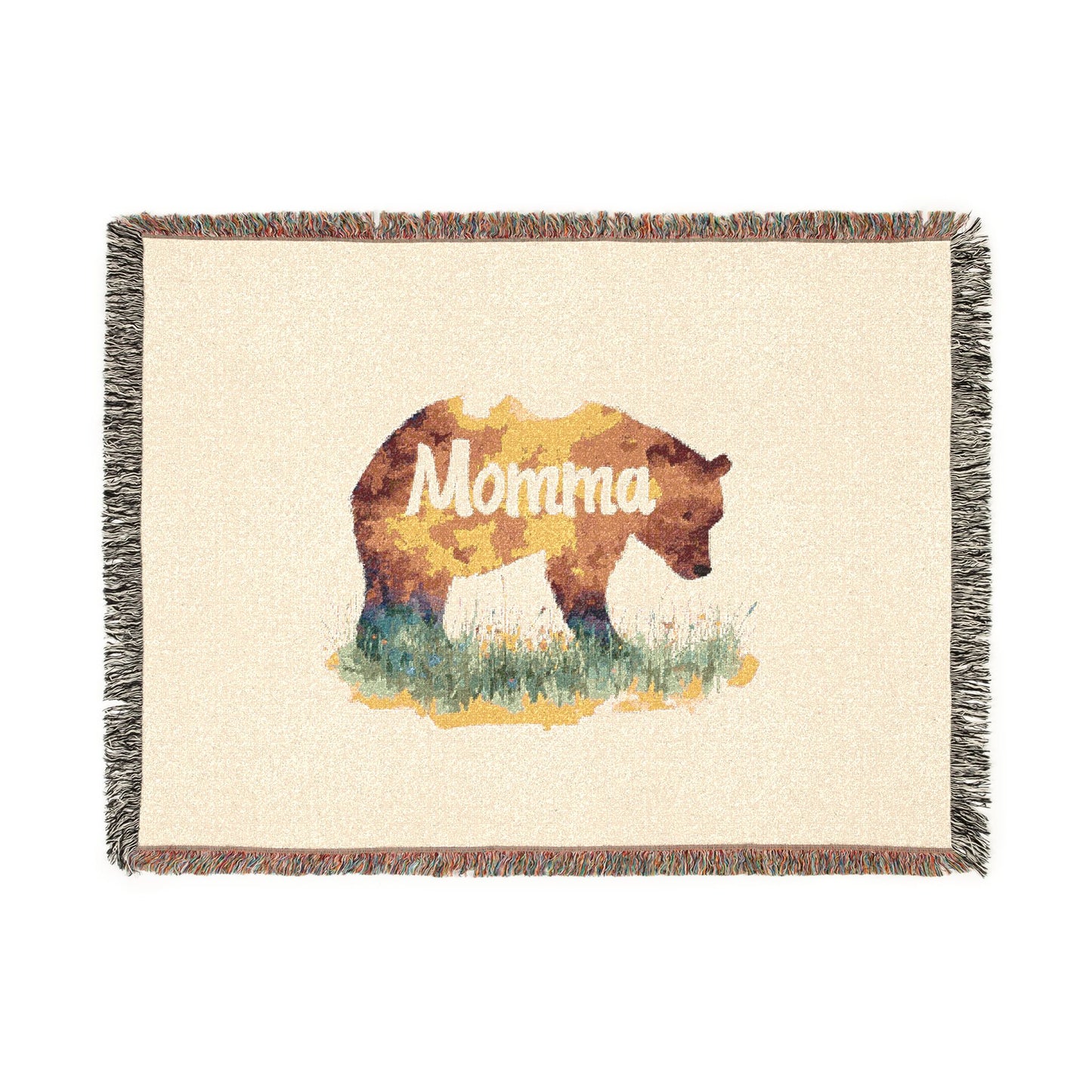 Momma Bear Woven Blanket — Rustic Bear Mom Throw for Cabin, Mother's Day & Nature Lovers