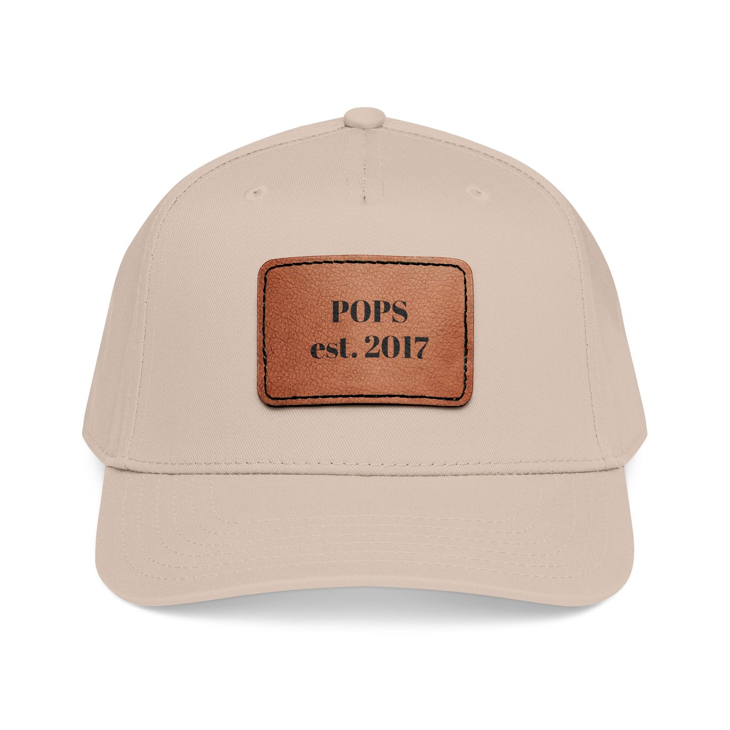 Personalized Leather Patch Baseball Cap — "POPS est. 2017" Dad Hat