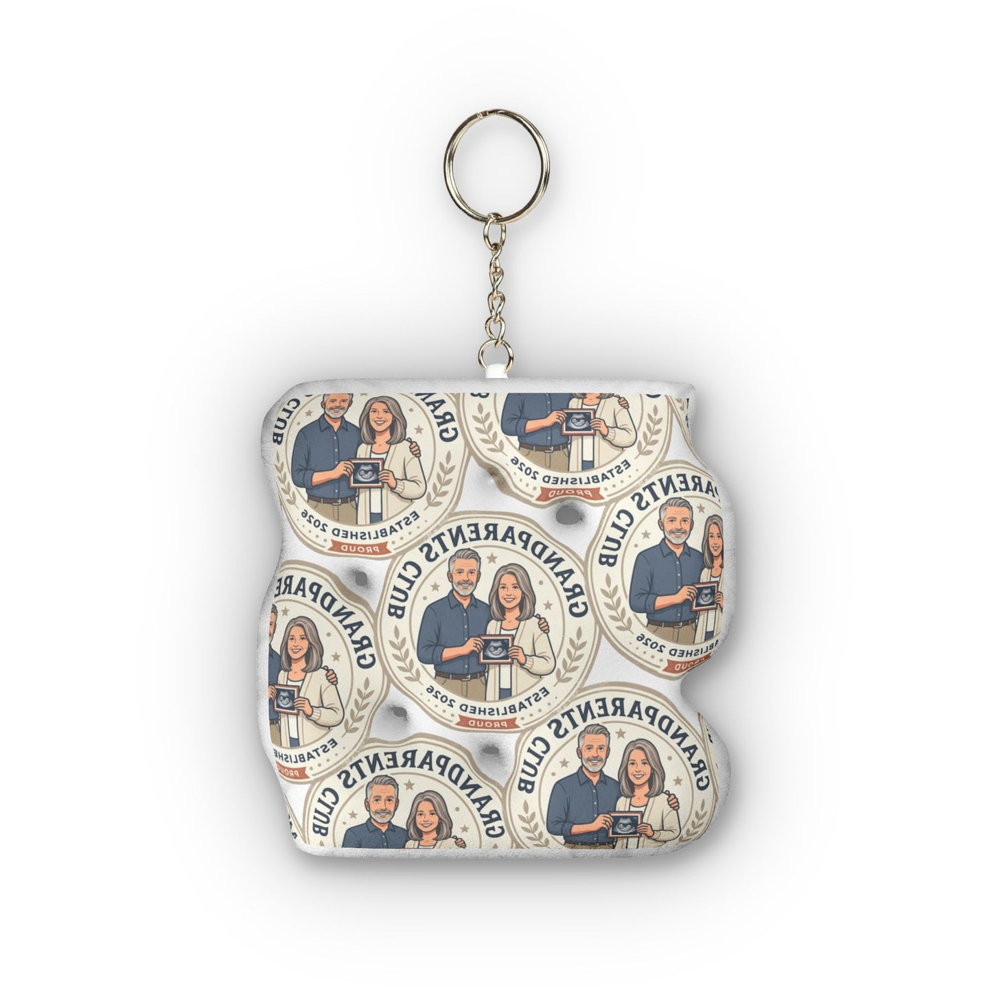 Custom Shape Mini Plush Keychain — Personalized Grandparents Club Photo Design