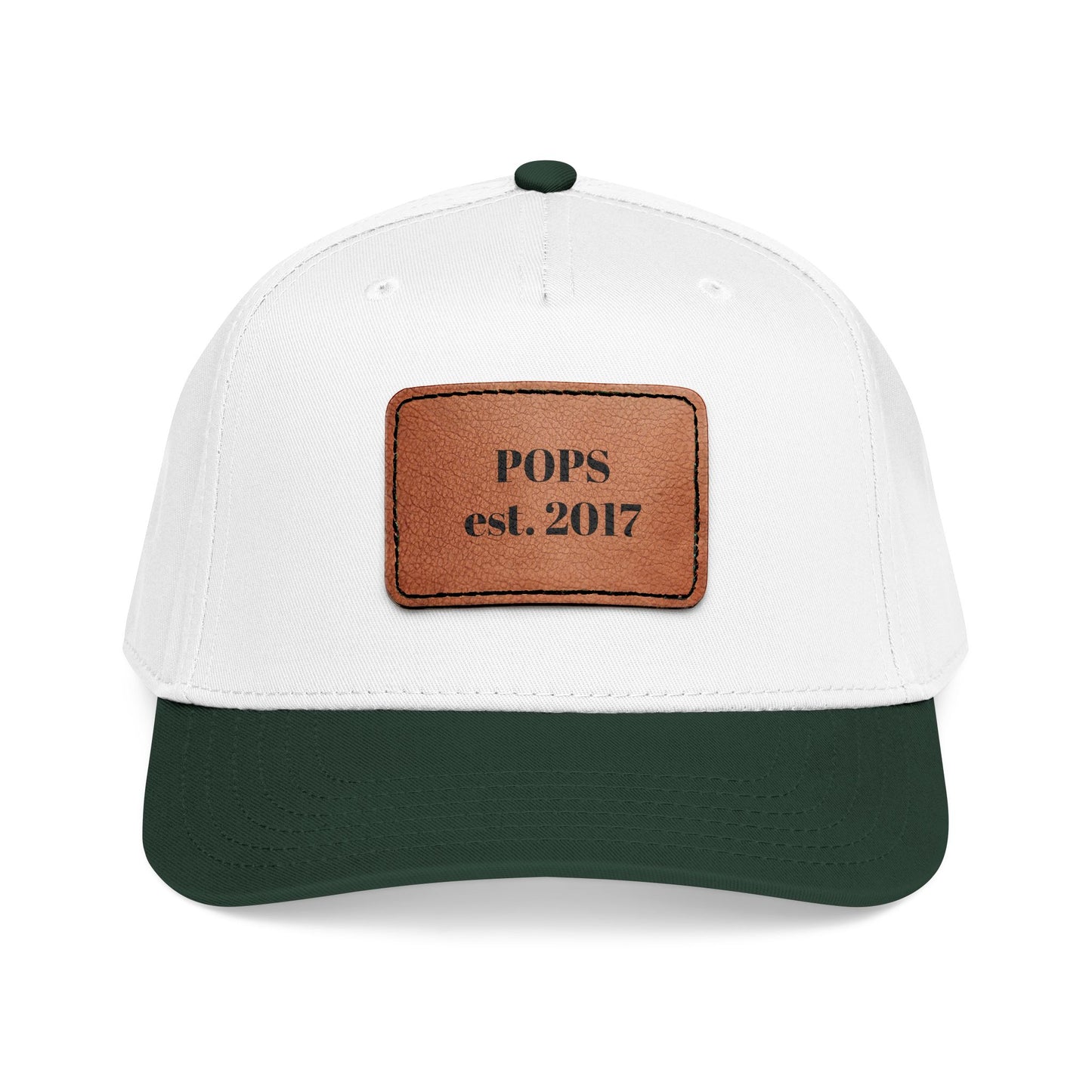 Personalized Leather Patch Baseball Cap — "POPS est. 2017" Dad Hat