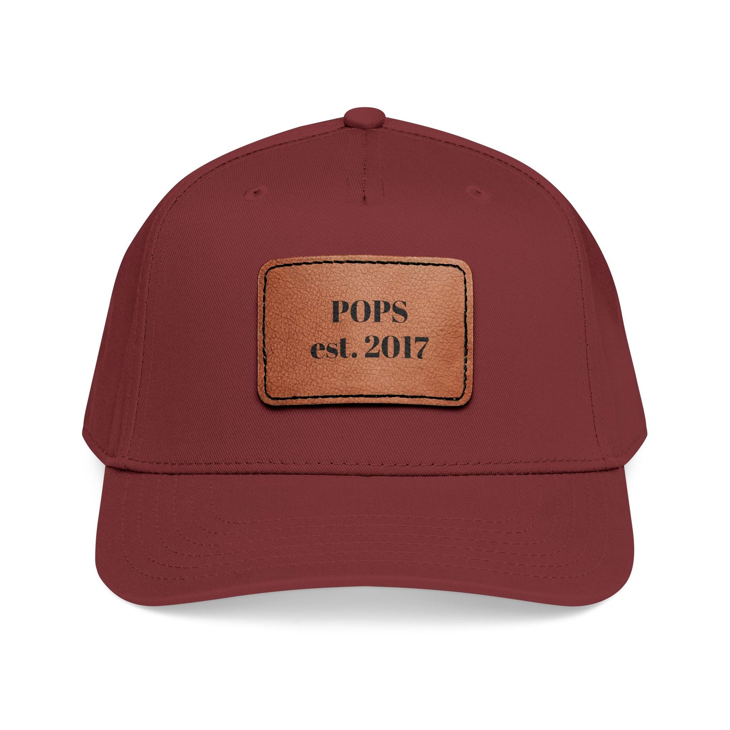 Personalized Leather Patch Baseball Cap — "POPS est. 2017" Dad Hat