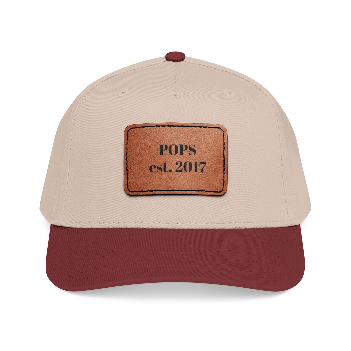 Personalized Leather Patch Baseball Cap — "POPS est. 2017" Dad Hat