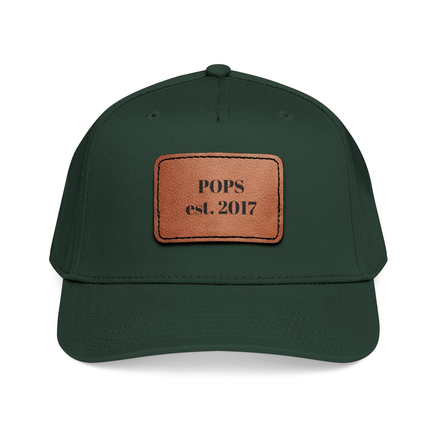 Personalized Leather Patch Baseball Cap — "POPS est. 2017" Dad Hat