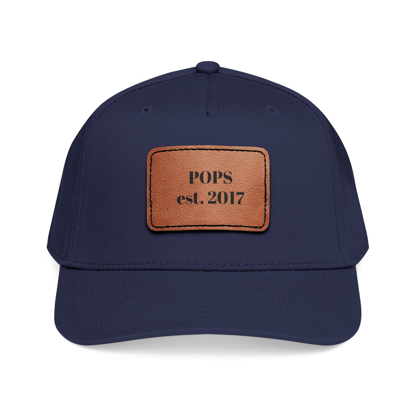 Personalized Leather Patch Baseball Cap — "POPS est. 2017" Dad Hat