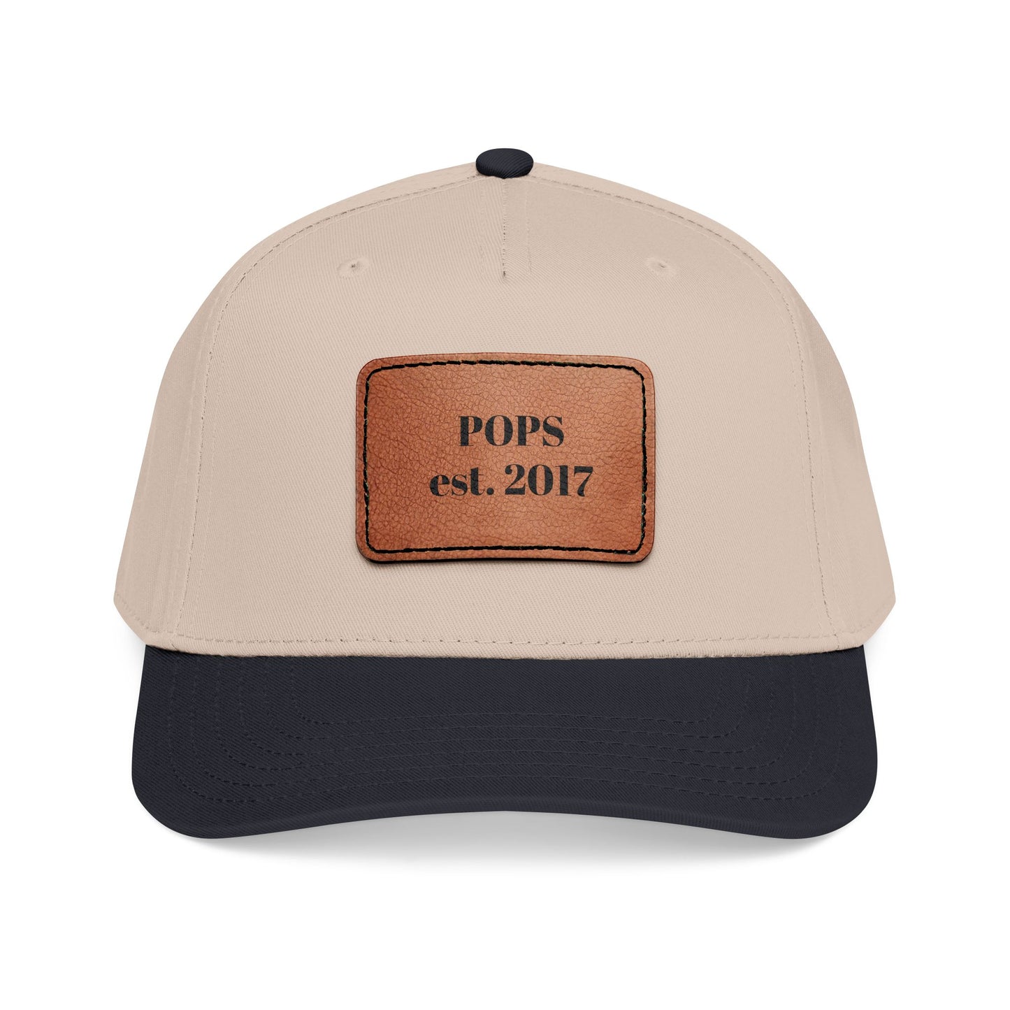 Personalized Leather Patch Baseball Cap — "POPS est. 2017" Dad Hat