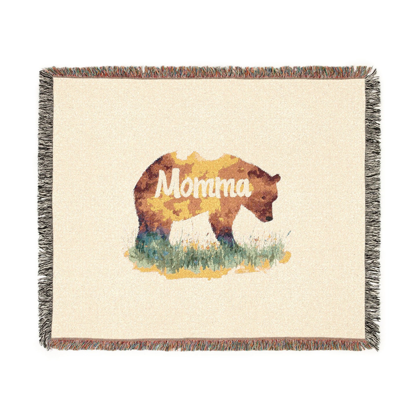 Momma Bear Woven Blanket — Rustic Bear Mom Throw for Cabin, Mother's Day & Nature Lovers