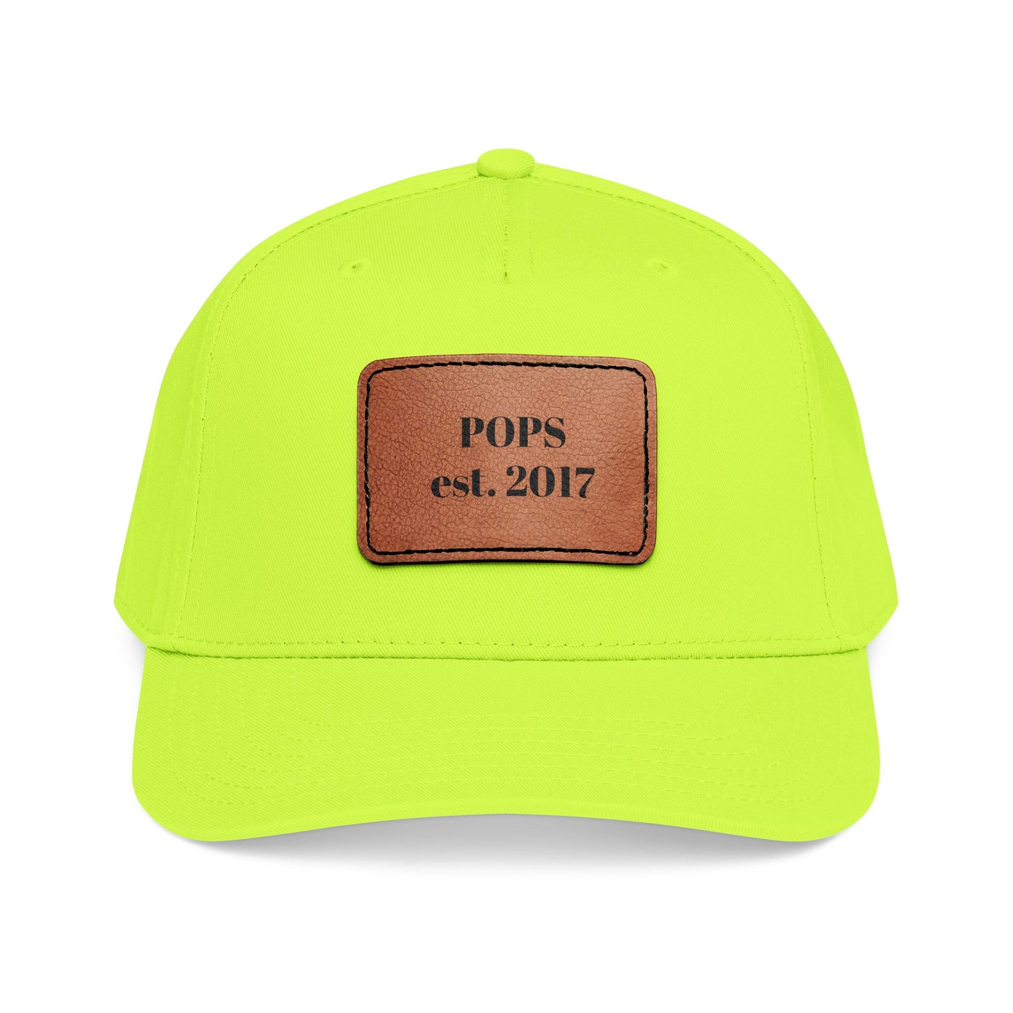 Personalized Leather Patch Baseball Cap — "POPS est. 2017" Dad Hat